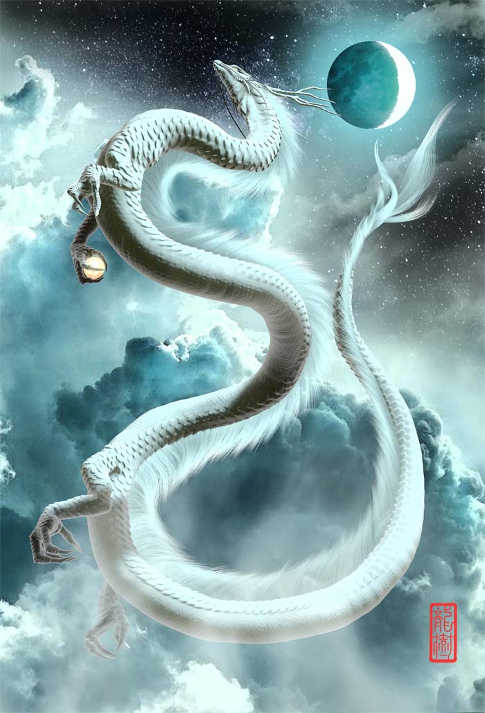 龍の絵「三日月と白龍」