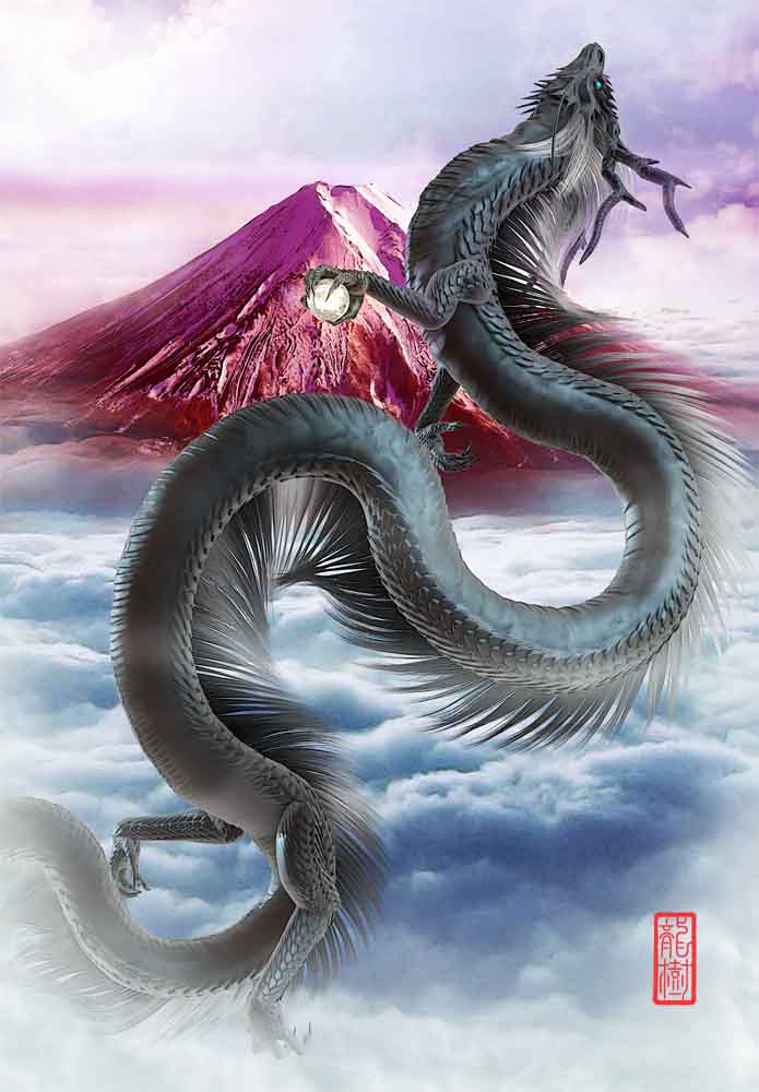 龍の絵　赤富士と黒龍