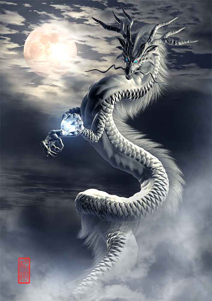 龍の絵「月雲・白龍」
