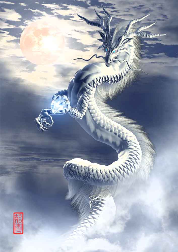 龍の絵「月雲-白龍」