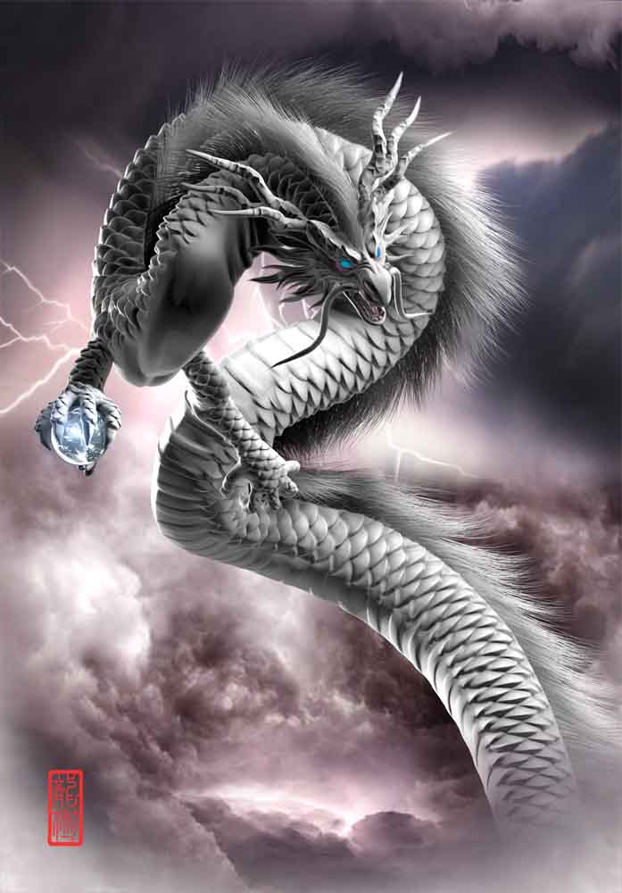 龍の絵「雷雲と白龍」