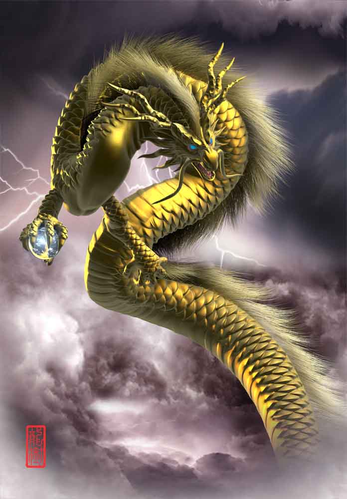 龍の絵「雷雲と金龍」